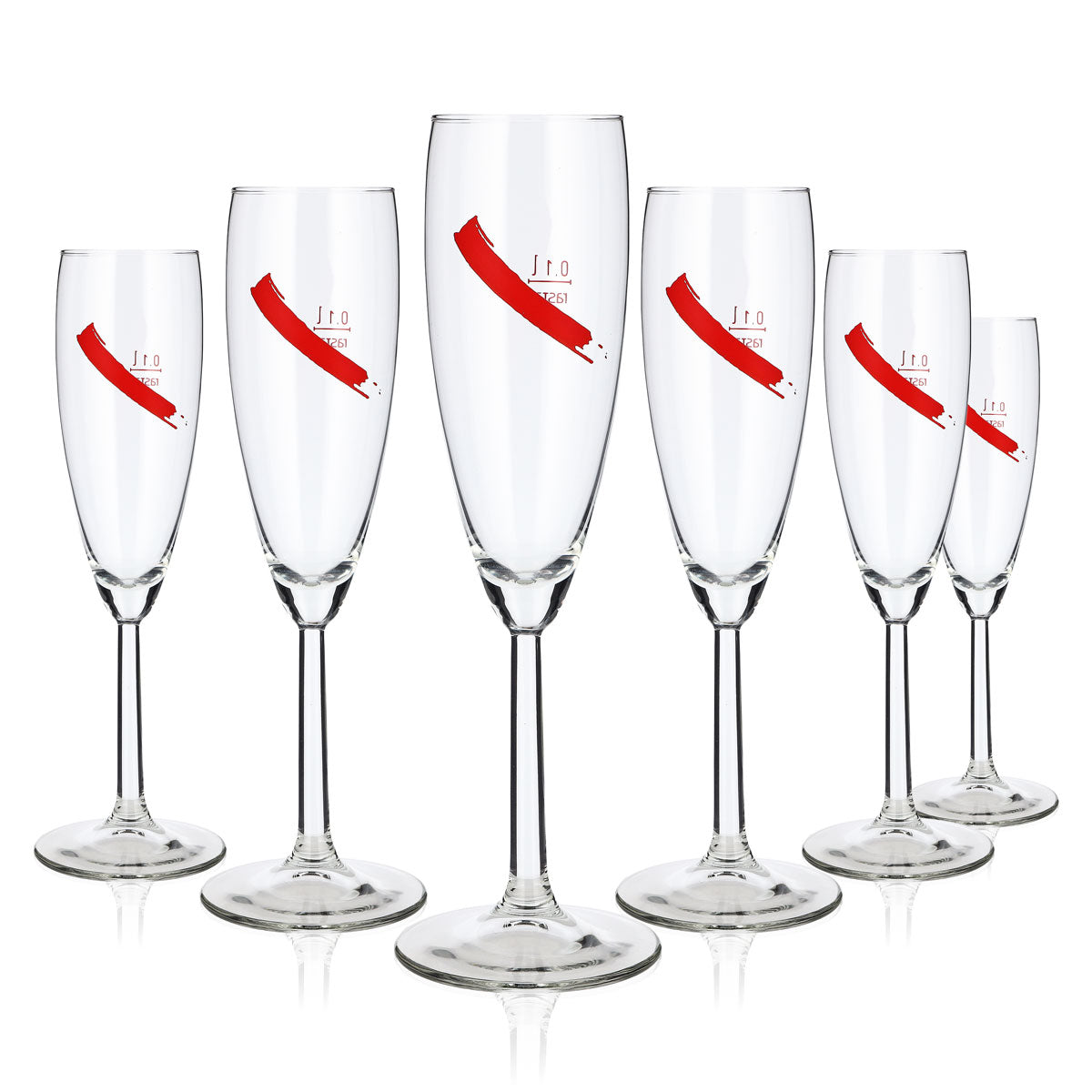 6 bicchieri da spumante Mumm da 0,1 l con logo inclinato rosso Magnum Rastal (set da 6)