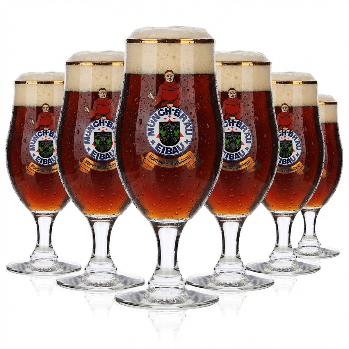 6 bicchieri da birra Münchbräu Eibau 0,3 l, forma a tulipano con bordo dorato Böckling