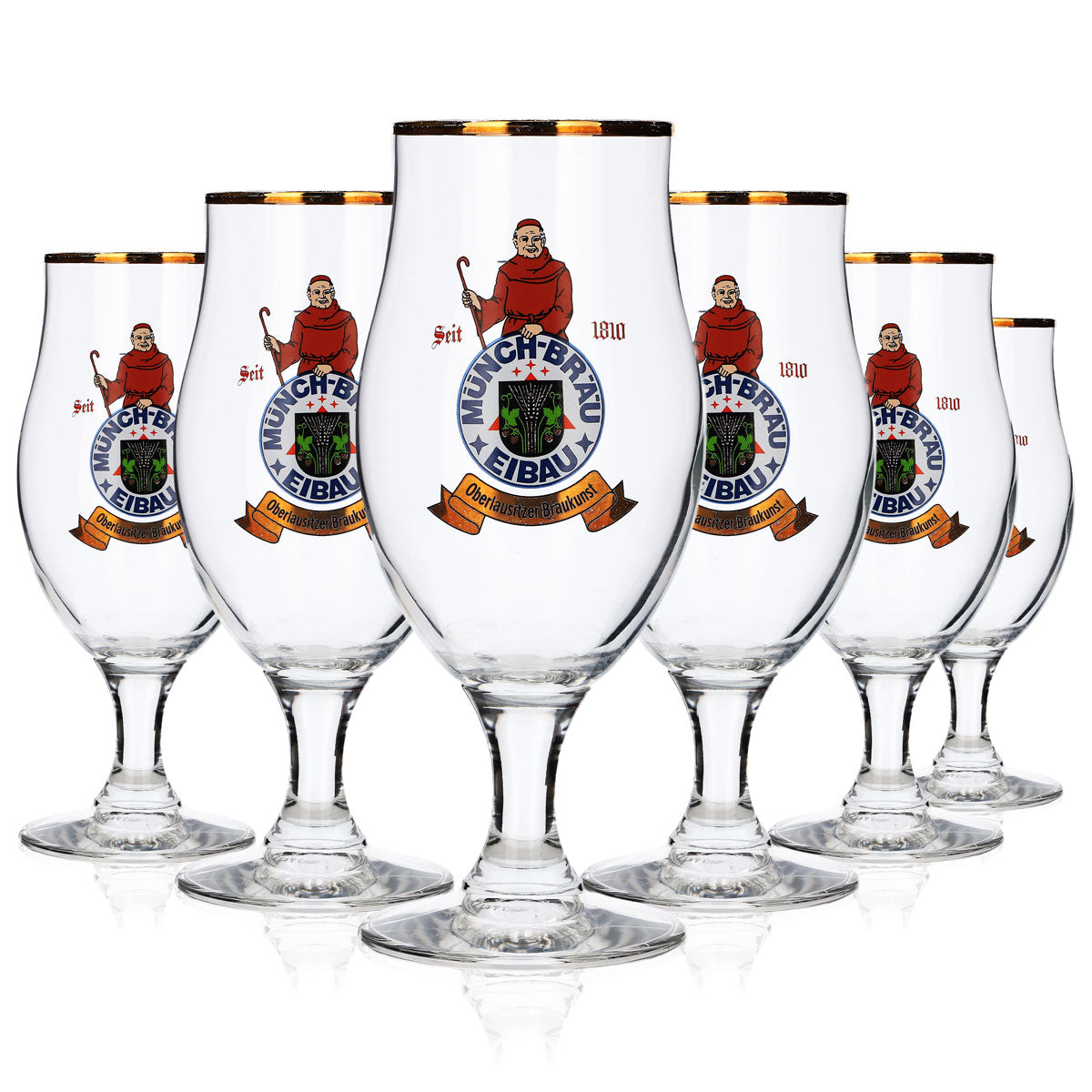 6 bicchieri da birra Münchbräu Eibau 0,3 l, forma a tulipano con bordo dorato Böckling – Vista 5