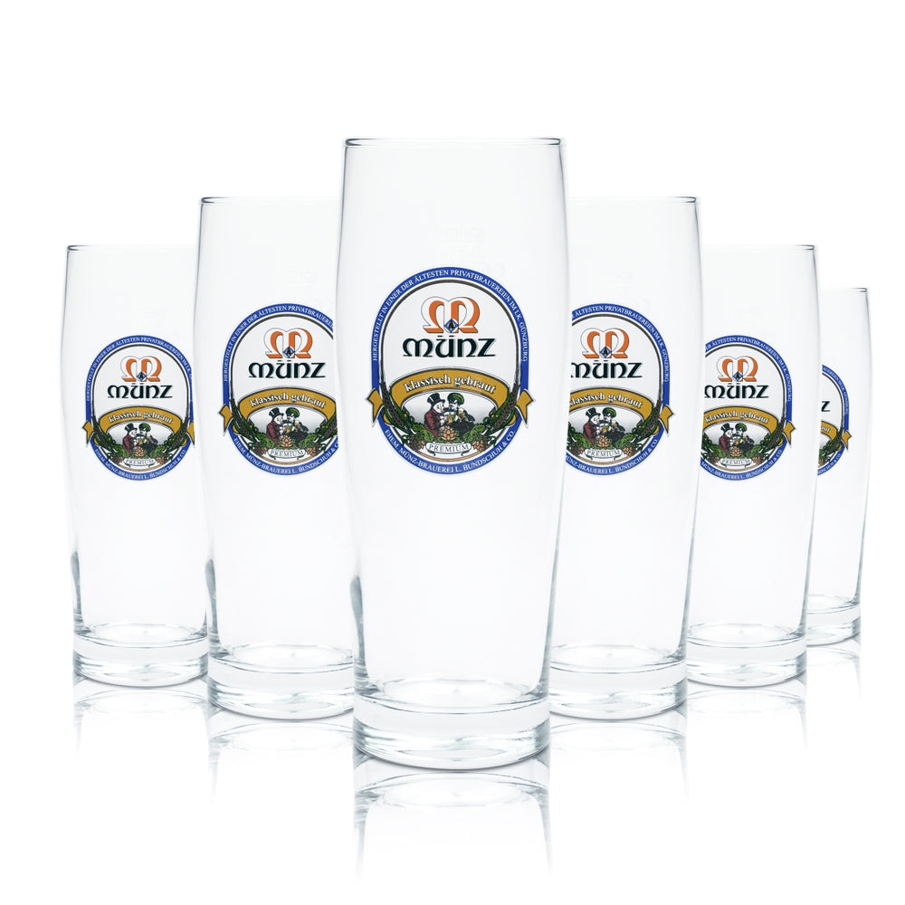 6 bicchieri da birra Münz Bräu 0,5 l Willi Becher Trumpf Brauerei Günzburg Beer