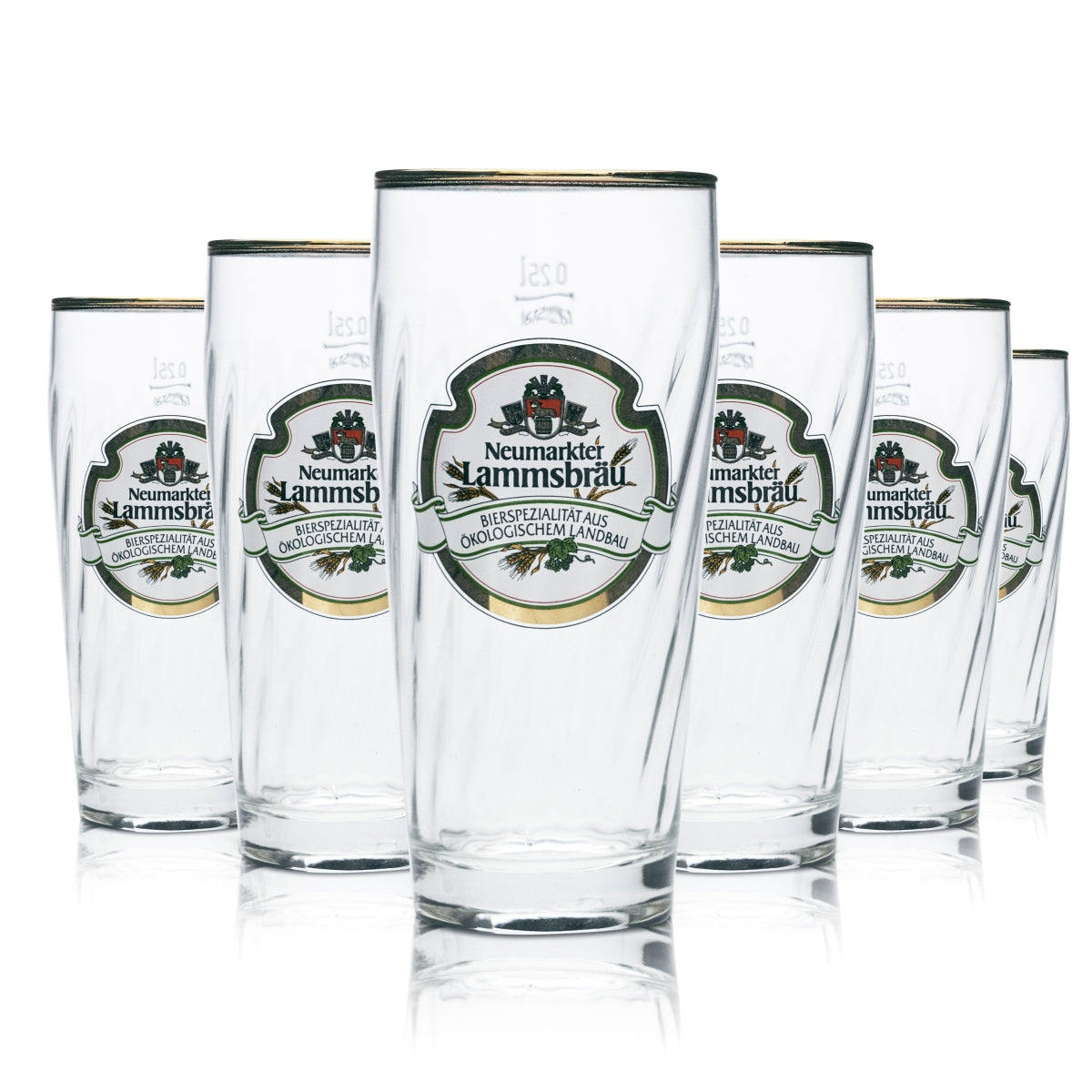 6 bicchieri da birra Neumarkter Lammsbräu da 0,25 l con bordo dorato, birrificio, gastronomia