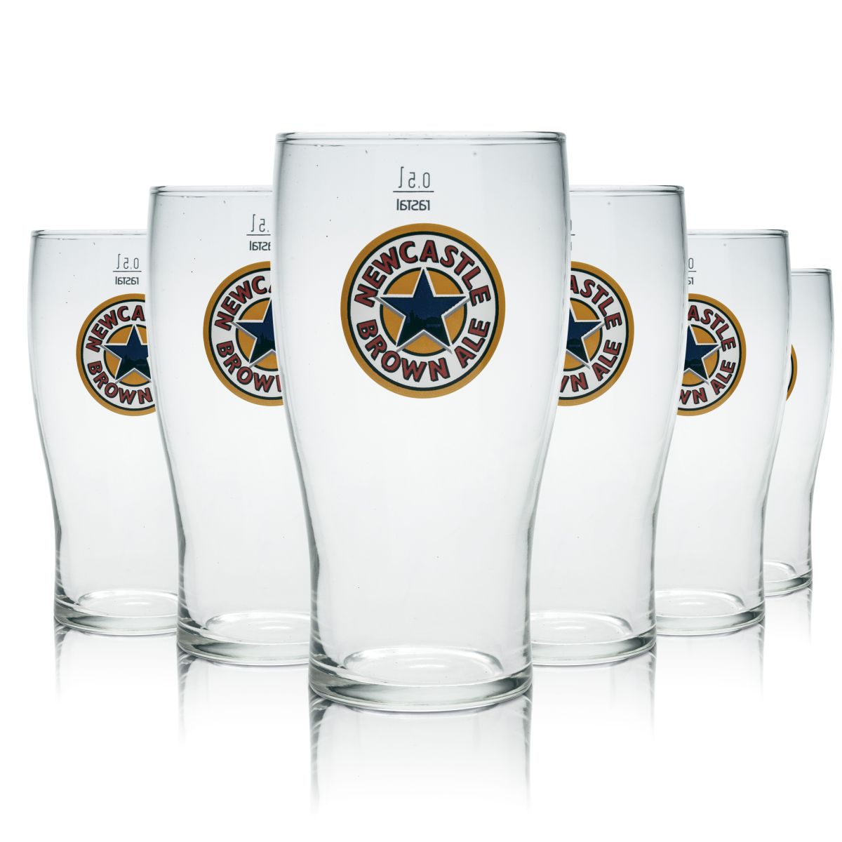 6 bicchieri da birra Newcastle Brown Ale da 0,5 l, bicchieri da birra, bicchieri da birra da birrificio, calibrati