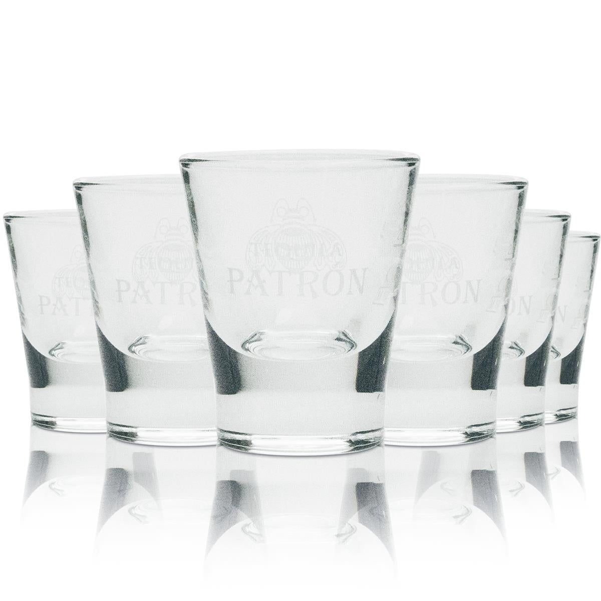 6 bicchieri da tequila Patron con scritta bianca