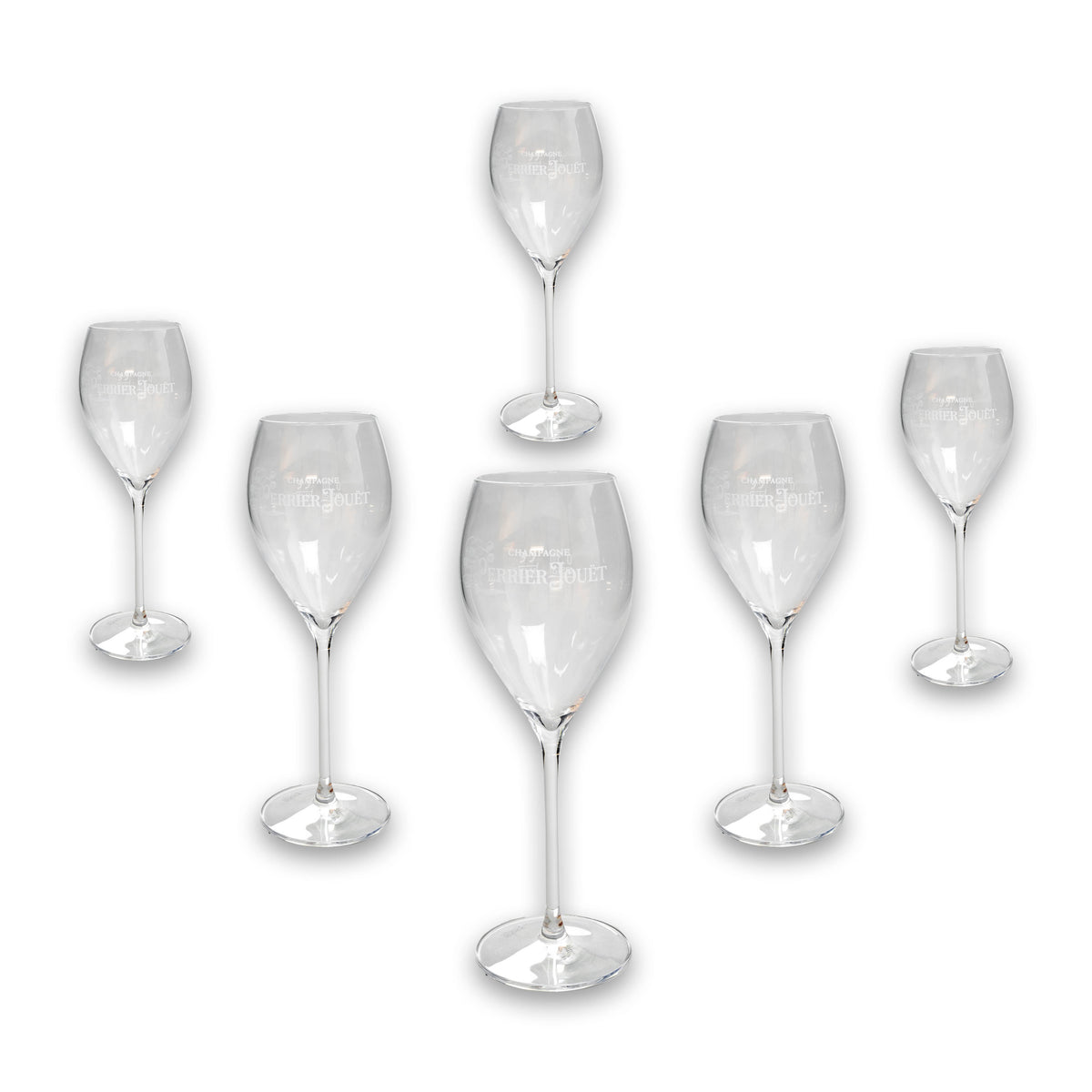 6 bicchieri da champagne Perrier Jouet con logo vintage