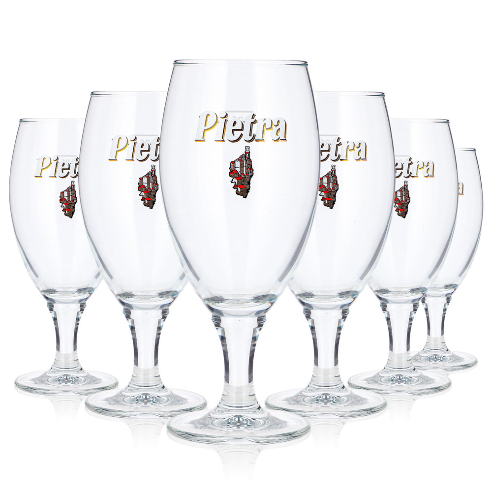 6 bicchieri da birra Pietra da 0,25 l, forma a tulipano, con logo bianco, modello Luna (set da 6)