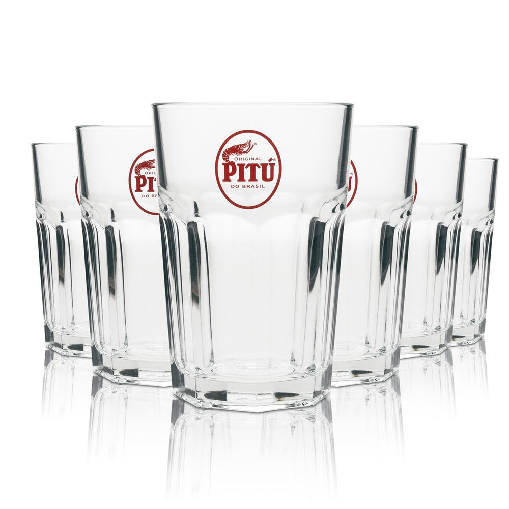 6 bicchieri da long drink Pitu Cachaca con logo rosso