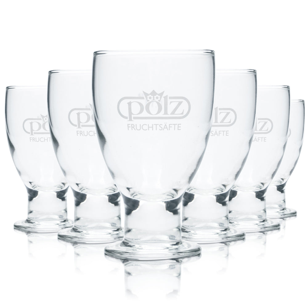 6x bicchieri Pölz 0,1 l a forma di flûte, calibrati, per succhi, Baviera, mela, pera, bar