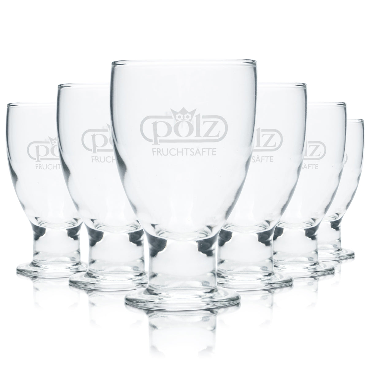 6x bicchieri Pölz 0,1 l a forma di flûte, calibrati, per succhi, Baviera, mela, pera, bar