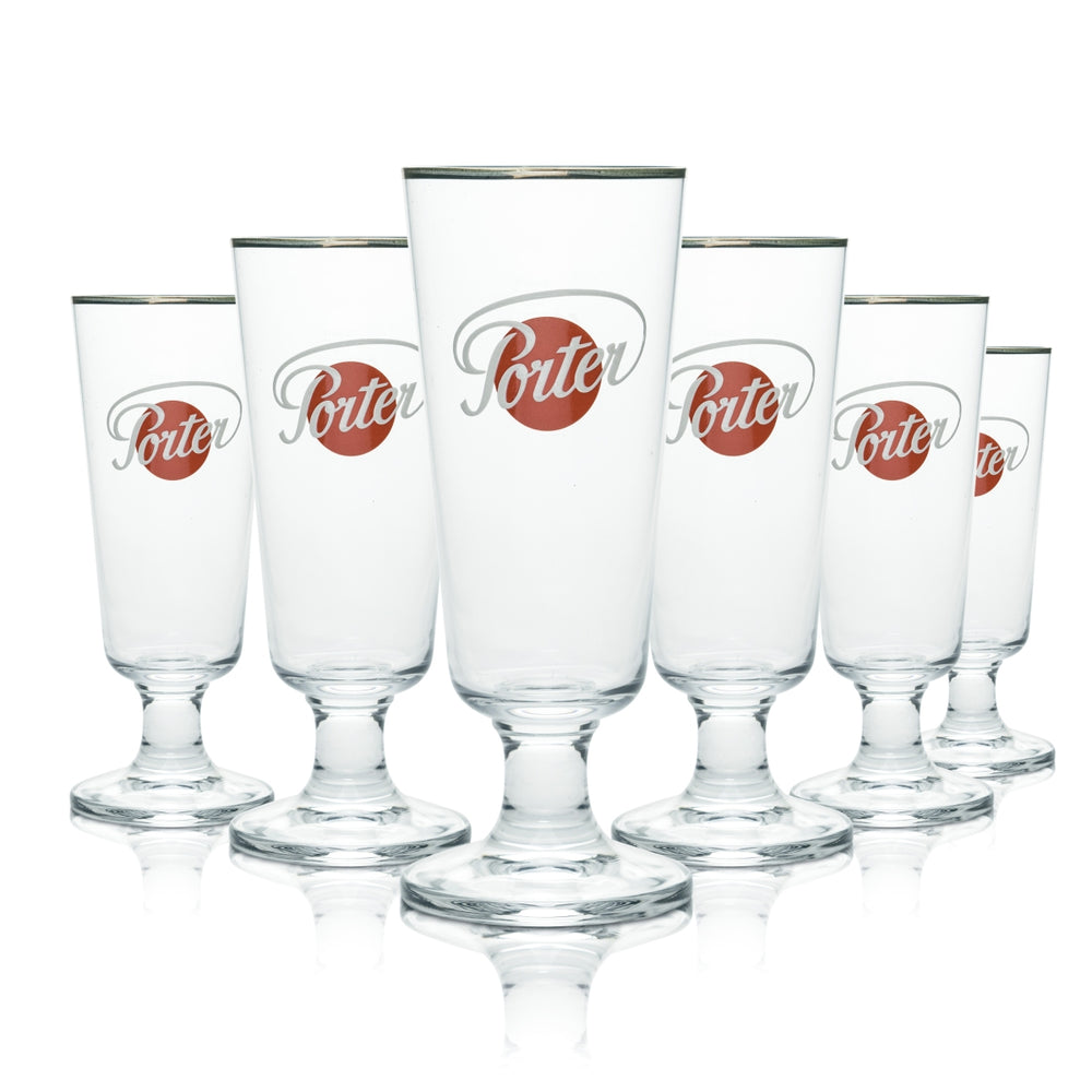 6 bicchieri da birra Porter 0,3 l, forma tulipano, bordo argentato, nero scuro
