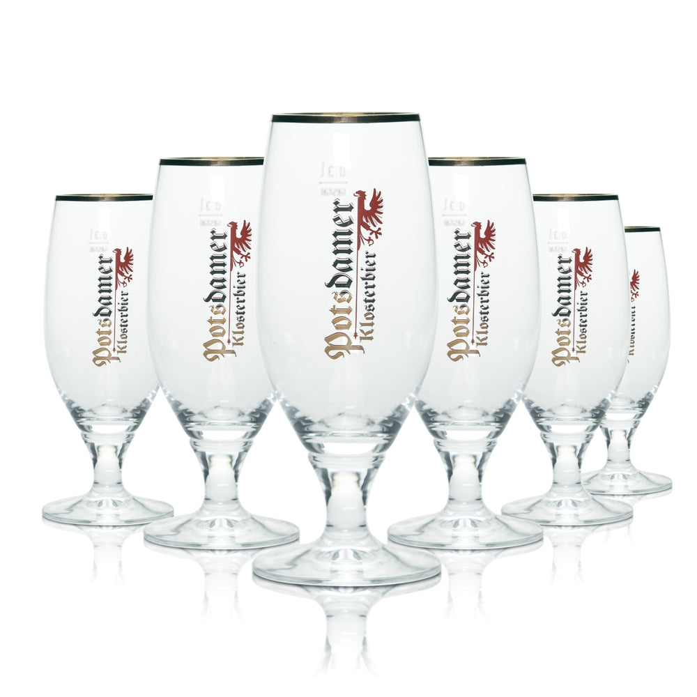 6 bicchieri da birra Potsdamer Klosterbier 0,3 l, forma tulipano, bordo dorato, per uso gastronomico