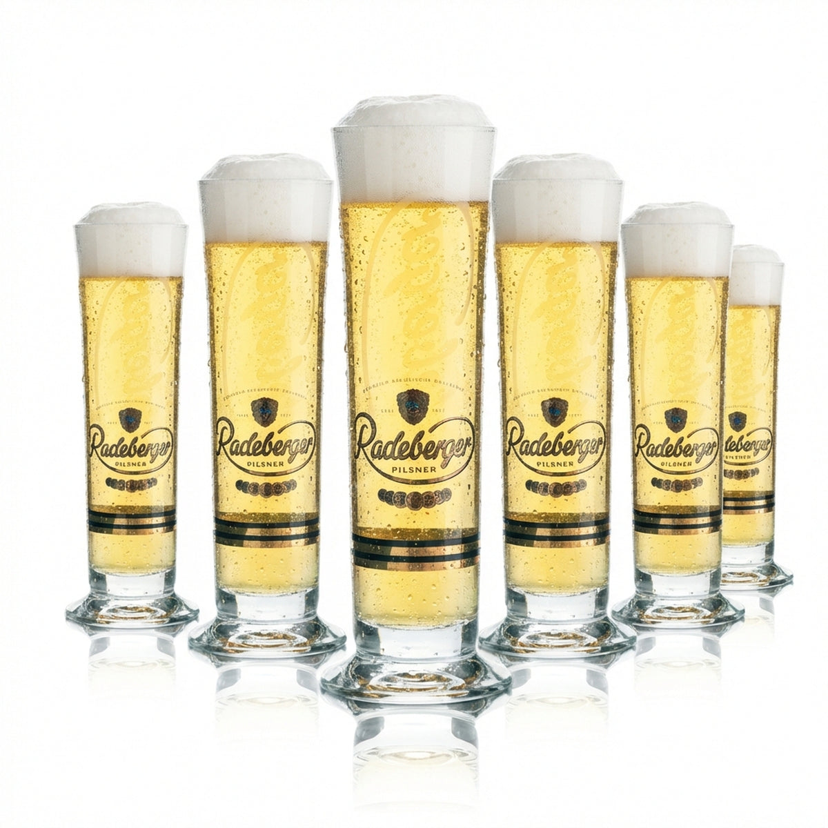 6 bicchieri da birra Radeberger 0,2 l a forma di coppa con logo e scena, birrificio, tulipano