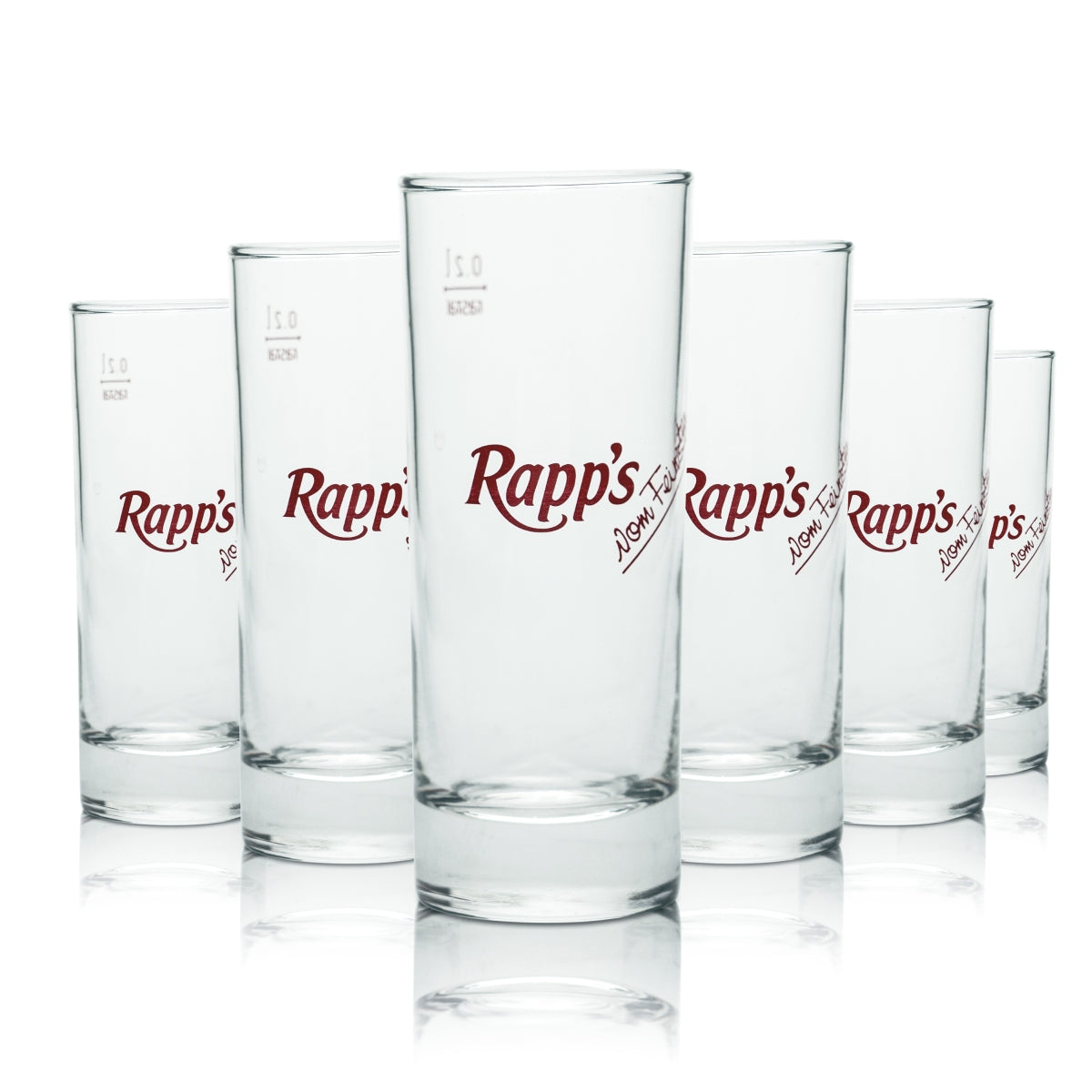 6 bicchieri da long drink in vetro Rapps da 0,2 l, calibrati, per uso gastronomico, per succhi, acqua e bevande gassate