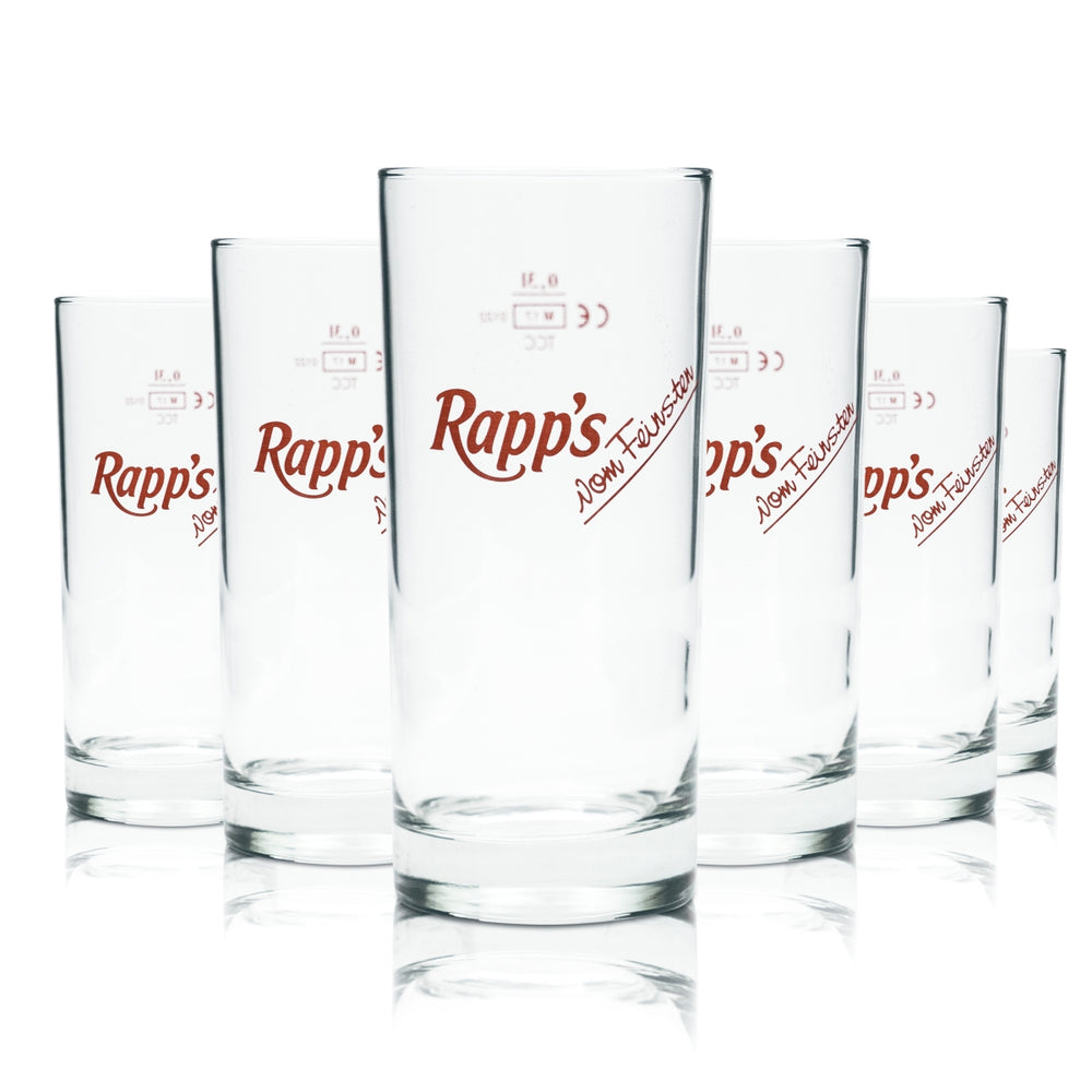 6 bicchieri Rapps in vetro da 0,3 l per succhi, acqua minerale, bibite analcoliche, limonata, bicchieri da ristorazione in rovere