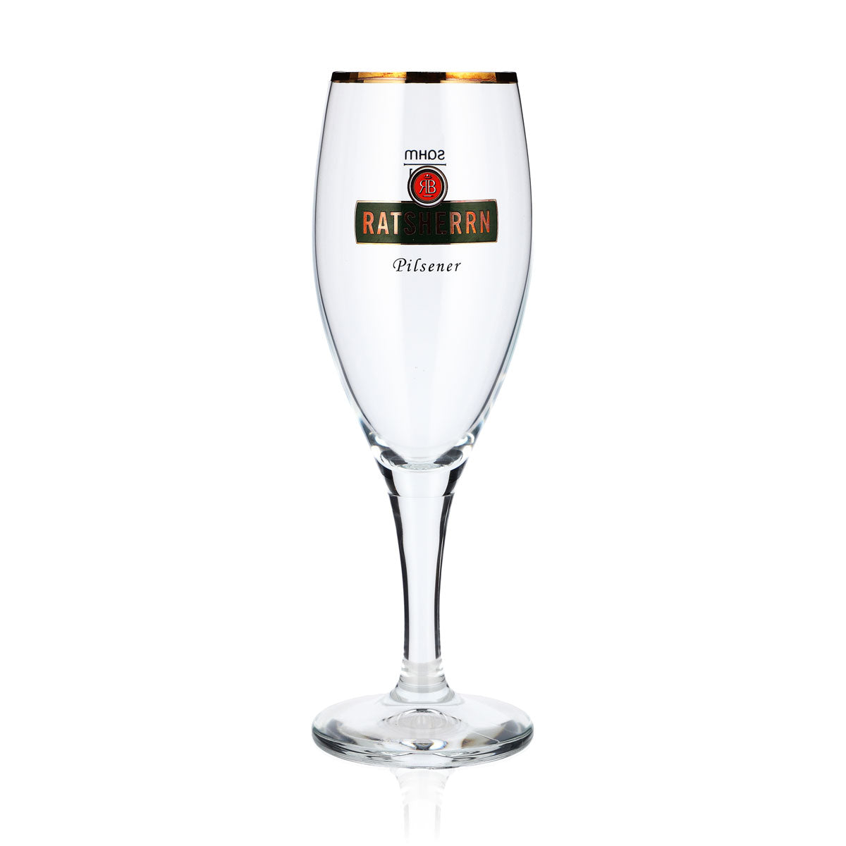 6 bicchieri da birra "Ratsherrn" da 0,2 l, a calice, per Pilsener, con logo verde e bordo dorato (set da 6) – Vista 2