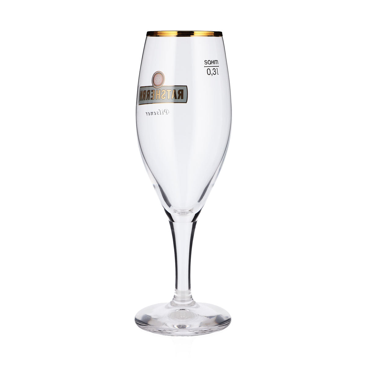 6 bicchieri da birra "Ratsherrn" da 0,3 l, a calice, con logo verde e bordo dorato "Pilsener" (set da 6) – Vista 4