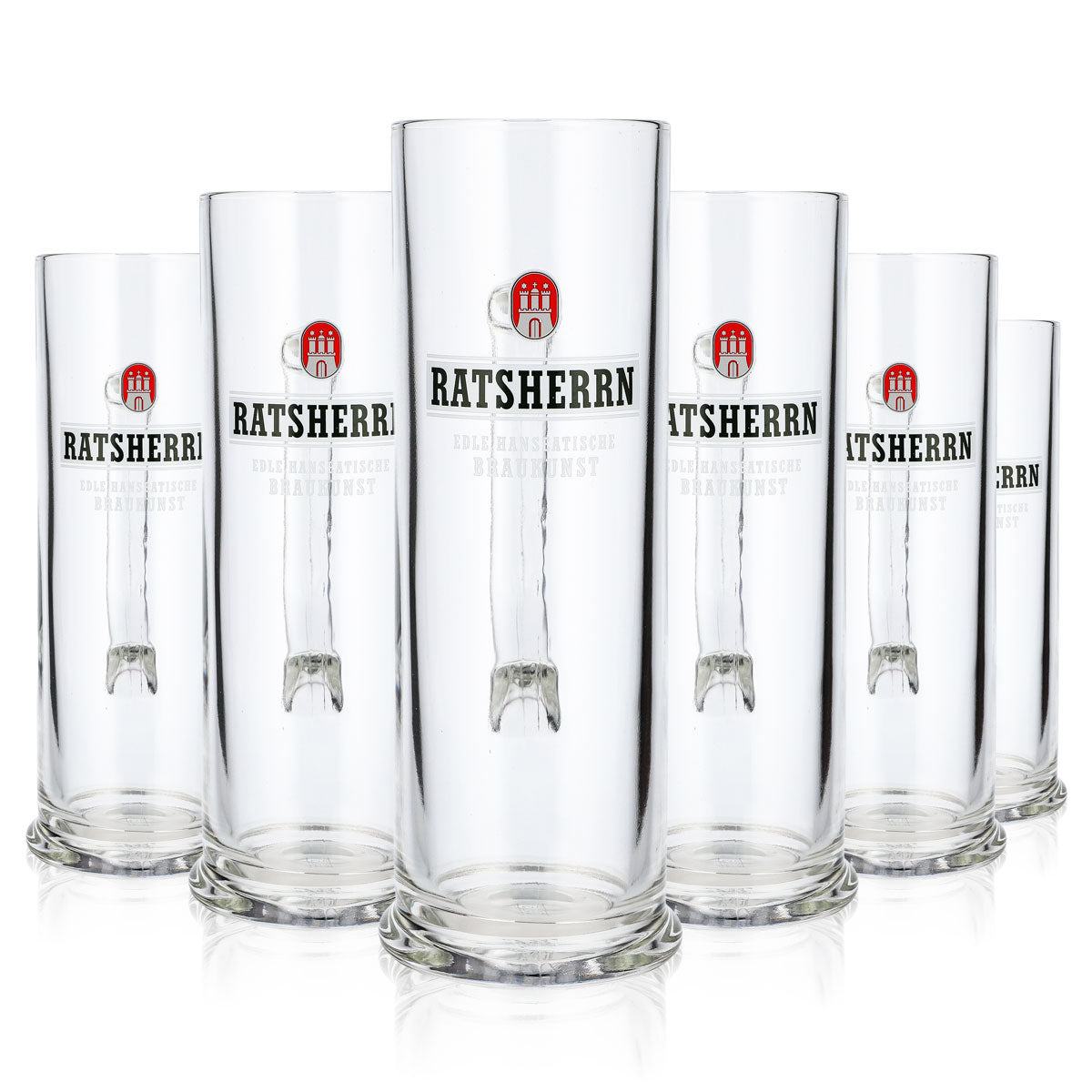 6 bicchieri da birra "Ratsherrn" con logo bianco "Hanseatische" (set da 6)