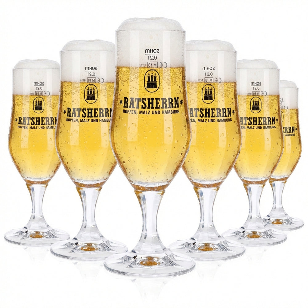 6 bicchieri da birra Ratsherrn da 0,2 l Hammerburg Birra Tulipano Coppa Set Birrificio Amburgo