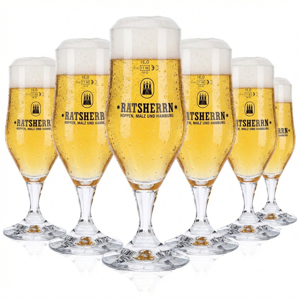 6 bicchieri da birra Ratsherrn da 0,3 l Hammerburg Birra Tulipano Coppa Set Birrificio Amburgo