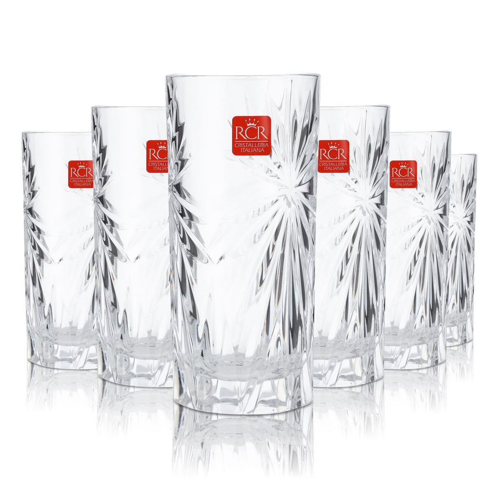 6 bicchieri RCR in vetro da 0,36 l, tumbler da long drink, vetro con rilievo, bicchiere da cocktail, aperitivo
