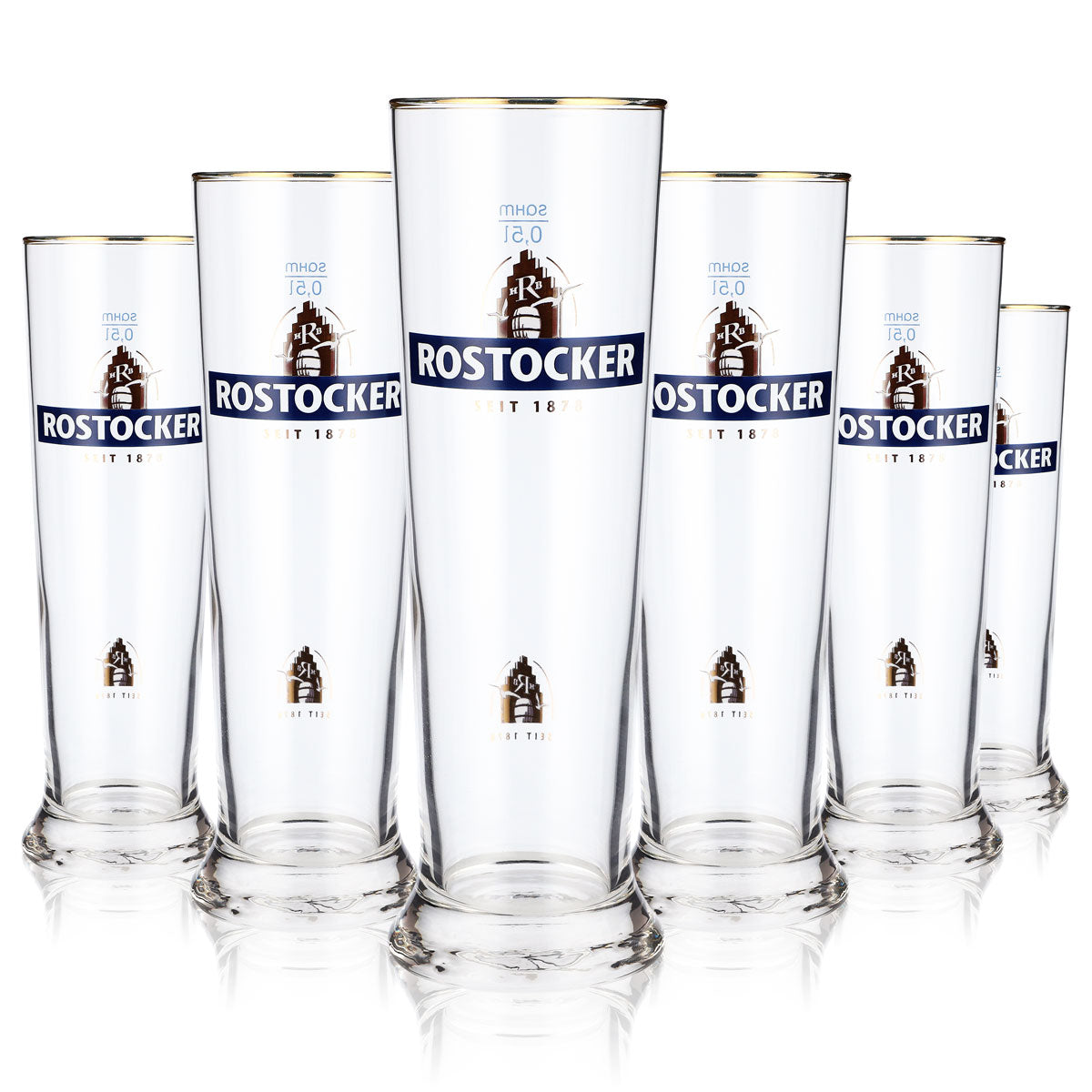 6 bicchieri da birra Rostocker Bier Glas da 0,5 l con bordo dorato