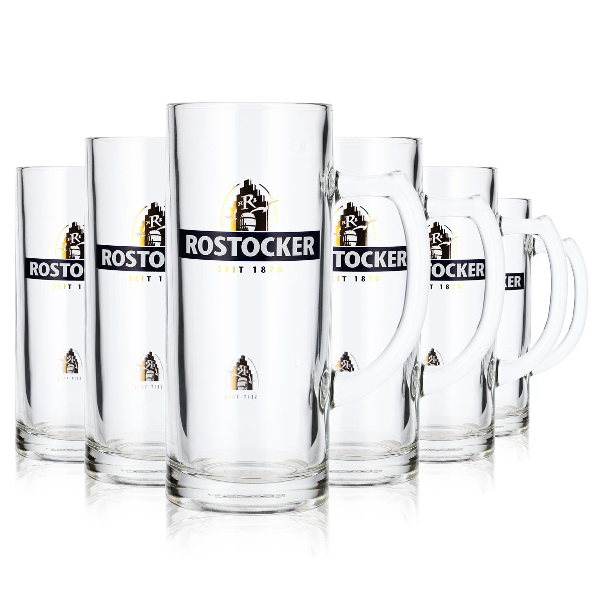 6 bicchieri da birra Rostocker Bier Glas Bierseidel 0,3 l blu con logo dorato Rastal
