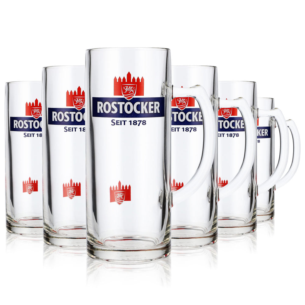 6 boccali da birra Rostocker Bier Glas Krug da 0,5 l Exclusiv-Gutsherren Seidel Rastal