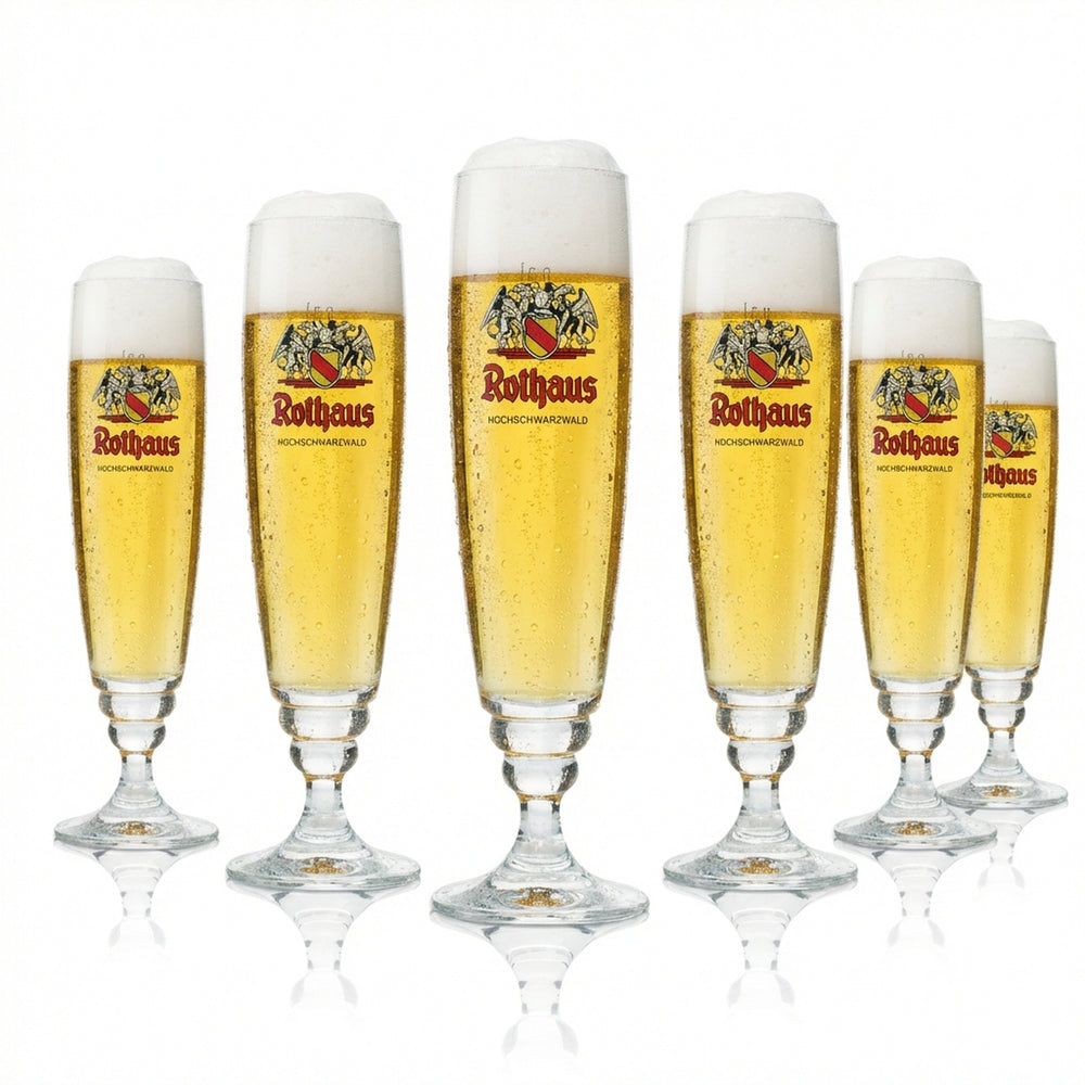 6 bicchieri da birra Rothaus da 0,3 l, eleganti bicchieri a calice, set di bicchieri da birra pilstner calibrati per la ristorazione