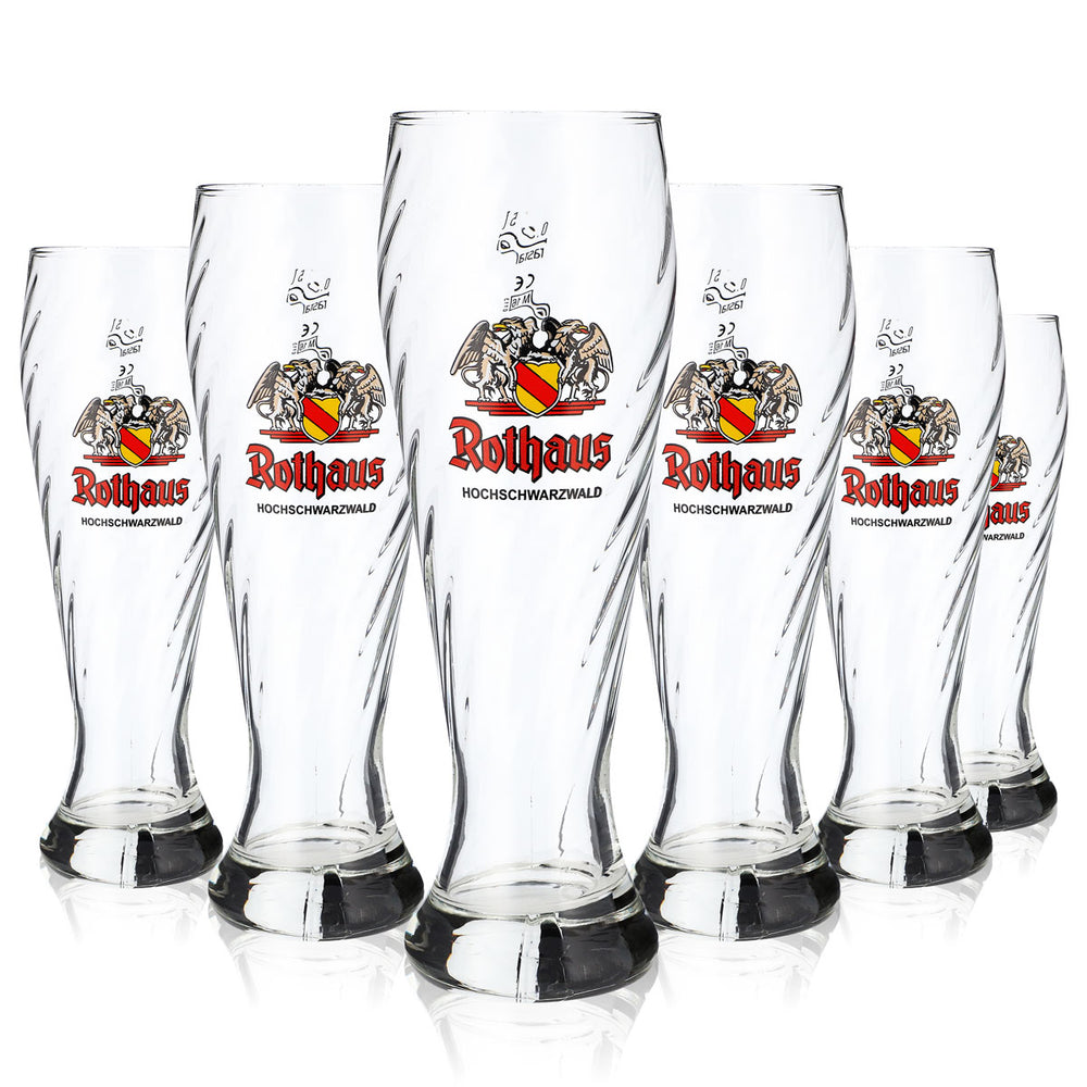 6 bicchieri da birra bianca Rothaus da 0,5 l con elegante profilo in rilievo, set calibrato per la ristorazione