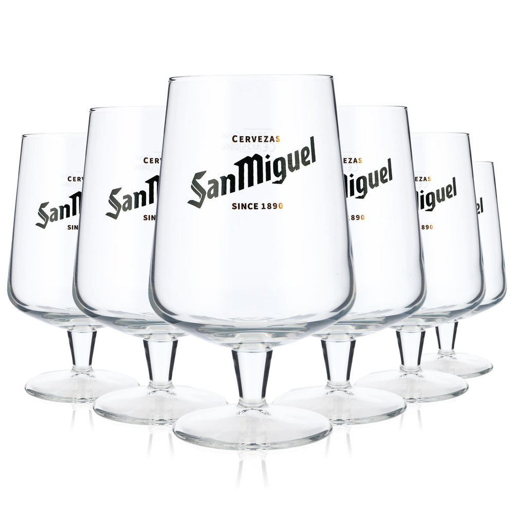 6 bicchieri da birra San Miguel da 0,5 l, forma bombata, logo verde