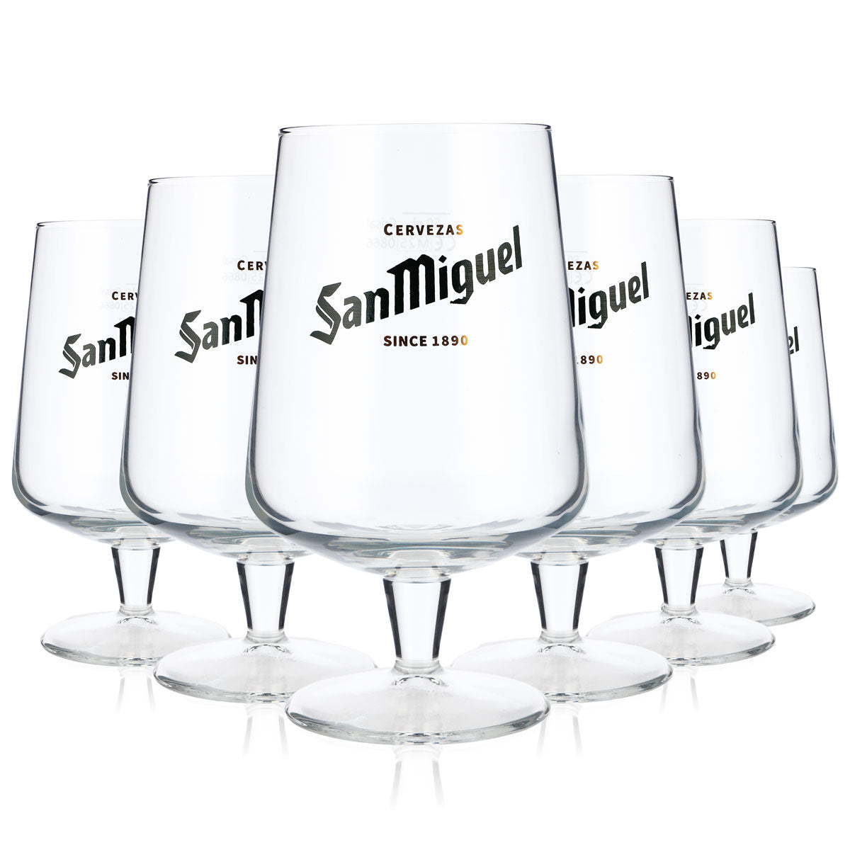 6 bicchieri da birra San Miguel da 0,5 l, forma bombata, logo verde
