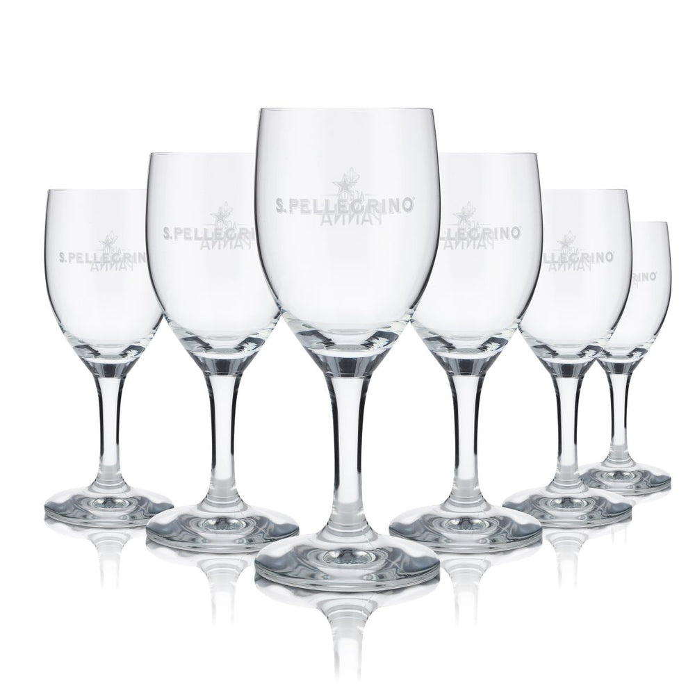 6 bicchieri San Pellegrino 0,21 l Set di bicchieri a calice Acqua Panna Acqua minerale frizzante