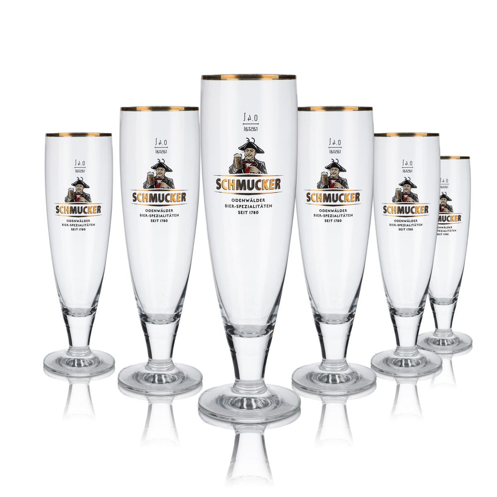 6 bicchieri decorativi da 0,4 l a forma di tulipano con bordo dorato, set della birreria Odenwälder Brauerei