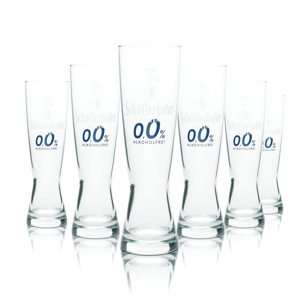 6 bicchieri da birra Schöfferhofer 0,5 l birra bianca 0,0% senza alcool Sahm Hefe Weizen
