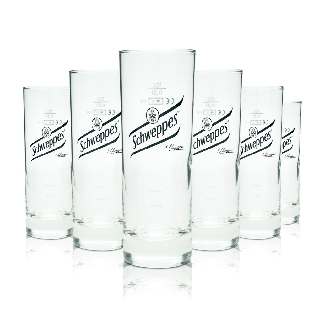 6 bicchieri Schweppes 0,2 l, set di bicchieri a forma di coppa, limonata, bevanda analcolica, ristorazione, rovere