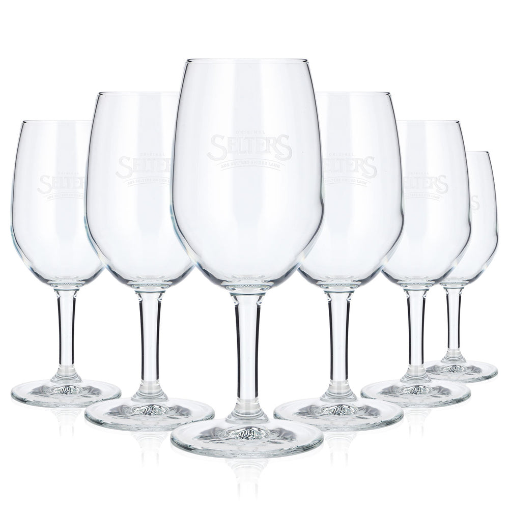 6 bicchieri da acqua Selters da 0,3 l, a forma di coppa, con logo bianco in rilievo (set da 6)