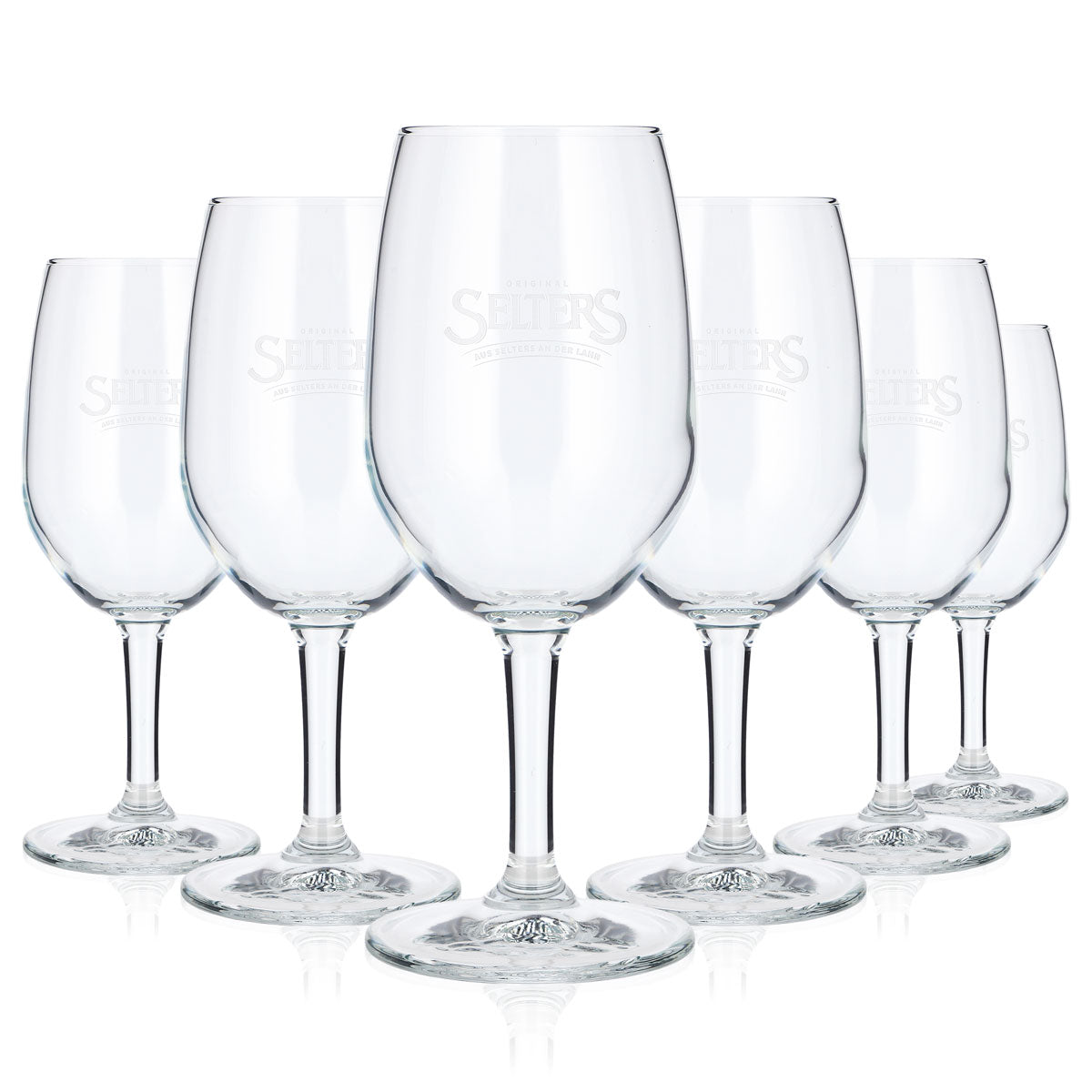 6 bicchieri da acqua Selters da 0,3 l, a forma di coppa, con logo bianco in rilievo (set da 6)