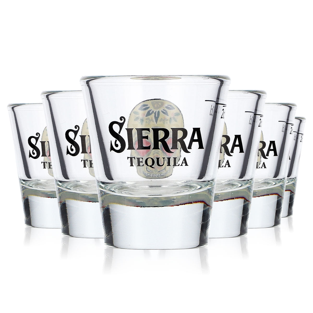 6 bicchieri da tequila Sierra, bicchieri da shot da 2 cl con logo teschio giallo