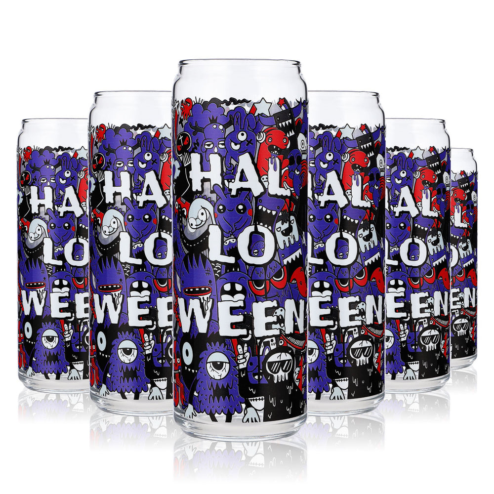6x Sipply Bicchiere con motivo Halloween Doodle Viola come stampa UV Can Glass 370ml