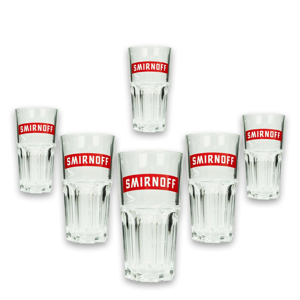 6 bicchieri da long drink Smirnoff Vodka con scritta rossa