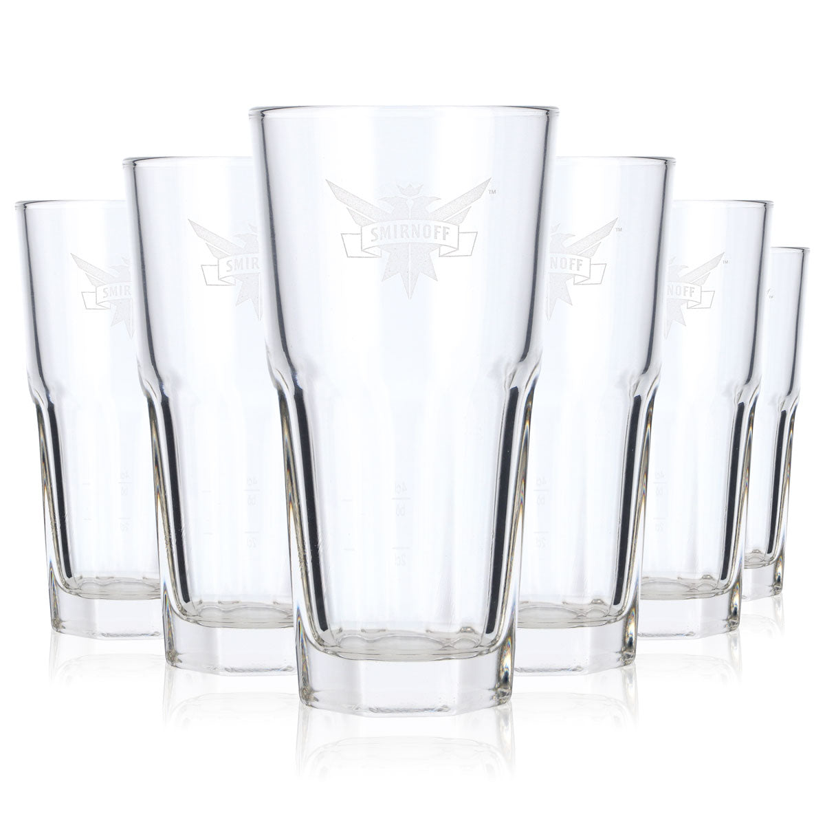 6 bicchieri da vodka Smirnoff in vetro da 0,3 l Bicchieri da long drink Logo satinato – Vista 5