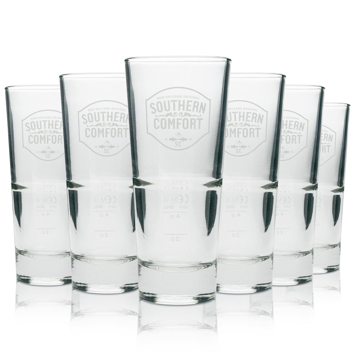 6 bicchieri da whisky Southern Comfort Longdrink con logo bianco 296 ml