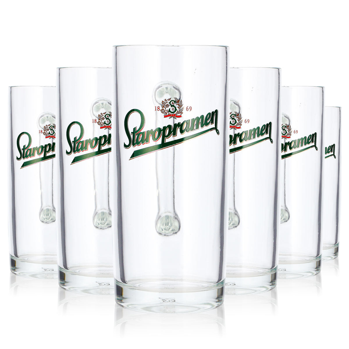 6 bicchieri da birra Staropramen da 0,4 l con logo verde Sahm (set da 6)