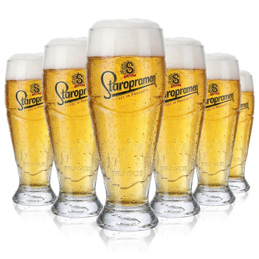 6 bicchieri da birra Staropramen con rilievo, bicchiere a calice da 0,3 l, bicchieri tumbler con skyline di Praga