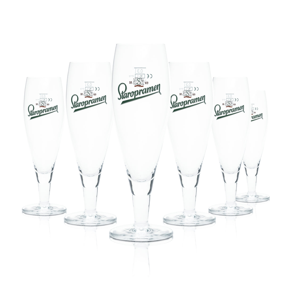 6 bicchieri Staropramen 0,3 l a forma di coppa, vetro tulipano, gastronomia, Repubblica Ceca, birrificio, birra Pils