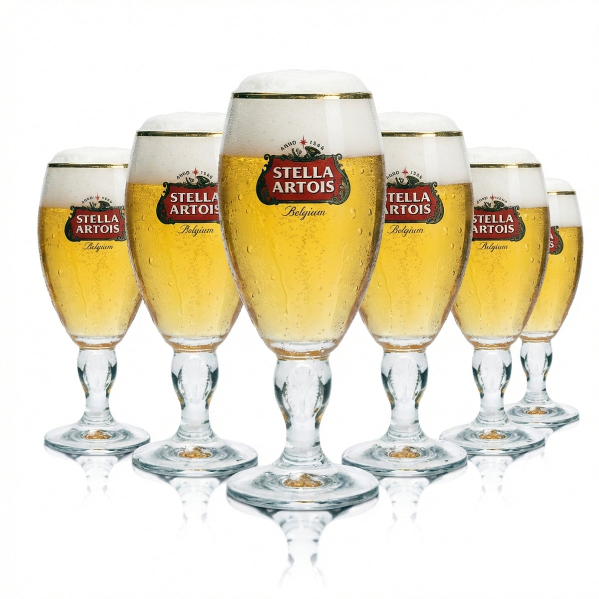 6 bicchieri da birra Stella Artois 0,25 l, forma a tulipano con bordo dorato e stelo di design, bar