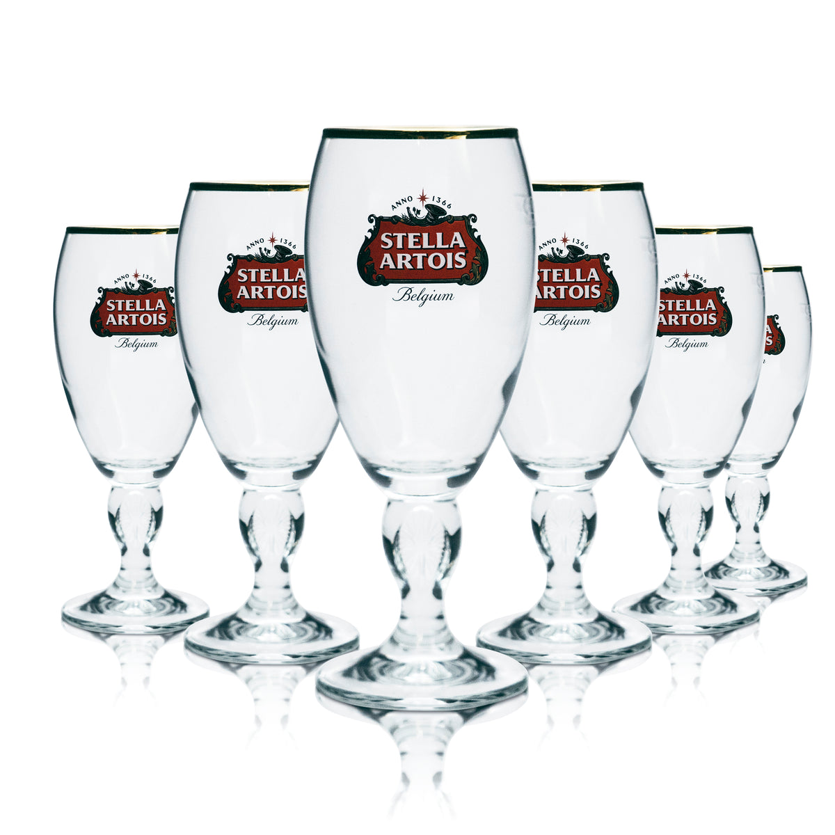 6 bicchieri da birra Stella Artois 0,25 l, forma a tulipano con bordo dorato e stelo di design, bar – Vista 5