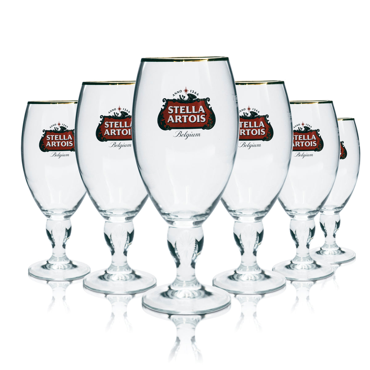 6 bicchieri da birra Stella Artois 0,5 l, forma a tulipano con bordo dorato e stelo di design – Vista 5