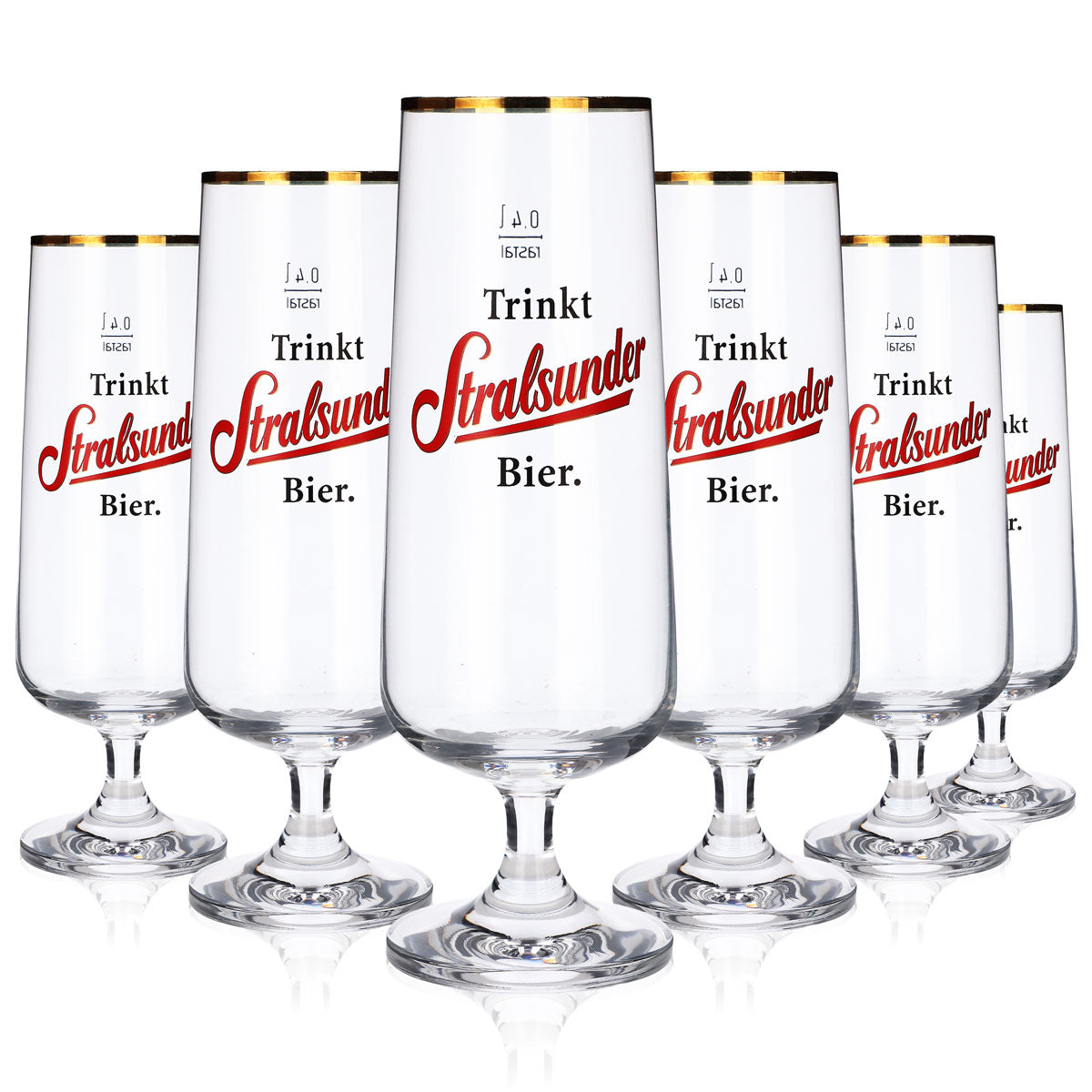 6 bicchieri da birra Stralsunder Glas 0,4 l con bordo dorato, set di bicchieri Pilstulpe Hanse Brauerei – Vista 5