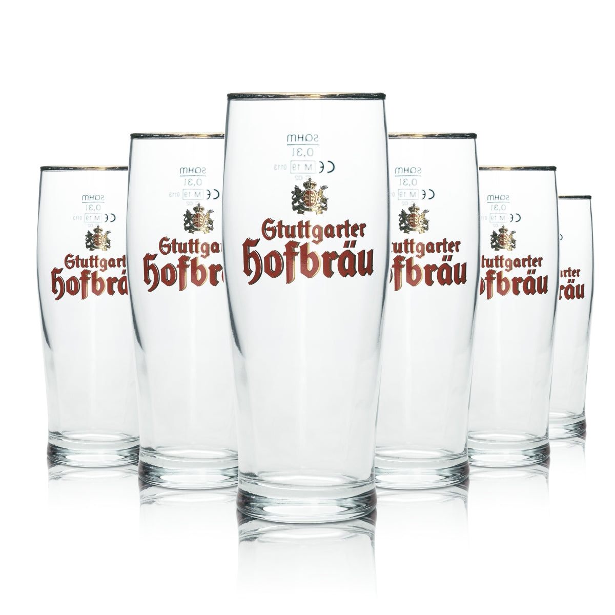 6 bicchieri da birra Stuttgarter Hofbräu 0,3 l Willi Becher con bordo dorato e schiuma Pils Brauerei