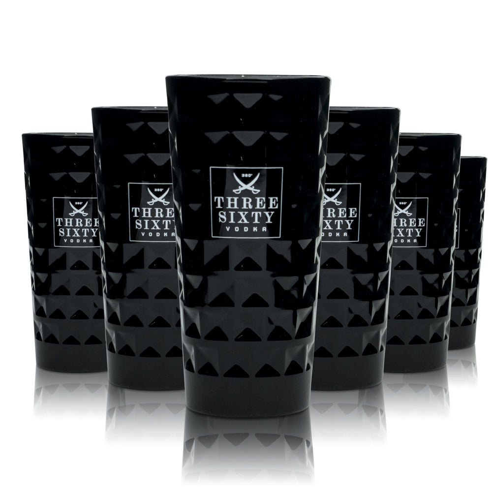 6 bicchieri da cocktail Three Sixty Vodka 0,3 l Longdrink Black Edition con rilievo
